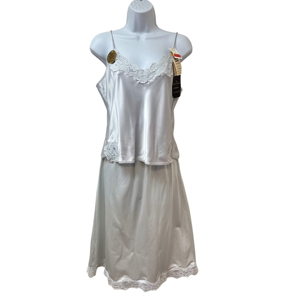 Warners Les Romantiques Vintage Pale Blue Lace Camisole and Slip Set 36 NWT